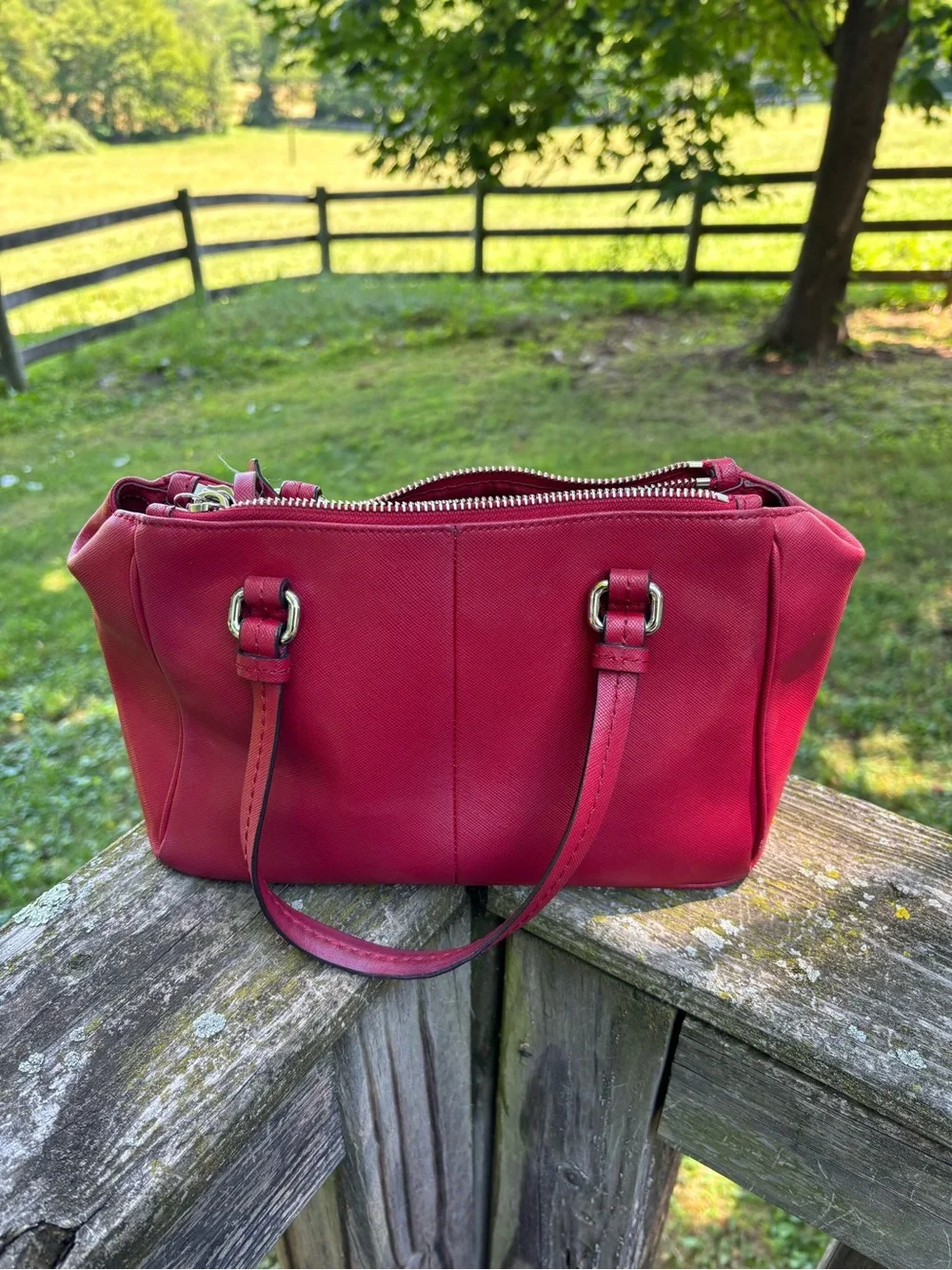 Coach Outlet Dark Red Leather Satchel/ Shoulder Bag with Charm - Picture 2 of 10
